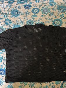 Zudio Black Mesh Netted T-Shirt | Transparent Shor