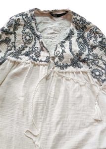 Zara Embroidered Cotton Blue White Kimono Jacket