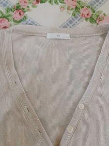 Beige  Ribbed Basic fitted Top
