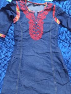 Denim Embroidered Kurti
