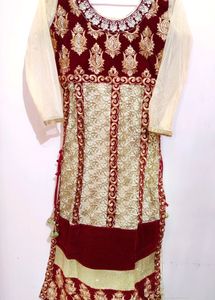 Bridal Maroon Velvet Suit - S Size