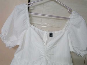 White Puff Sleeve Mini Dress