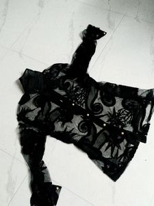 Black Netted New Never Used Shirt Top Pearl Button