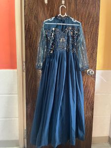 32 Bust Blue Embellished Maxi Dress