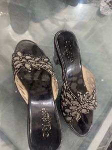 Elegant Black Embellished Heels - Size 9/39