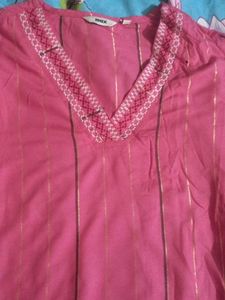 Max Pink Kurti With Hand And Neck Embroidery