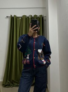 Vintage XMAS UGLY CAT CARDIGAN