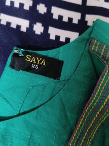 Saya Women Green Cotton Jacket Style Kurta