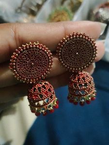 Red Jhumki Earrings