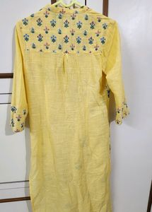 W Sunshine Yellow A Line Cotton Kurta