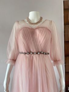 Pink stone studded tulle gown