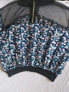 Floral Blouse with Sheer Mesh Detail