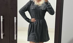 Mini Dress with Faux Fur Collar