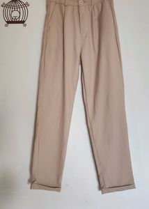 Women Beige High-rise Pleated Formal Trouser