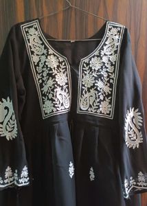 Black Short Kurti With White Thread Work