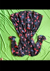 Korean Knee Length Floral Print Dress