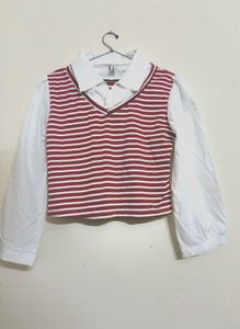 Korean style Striped Knit Top with Blouse