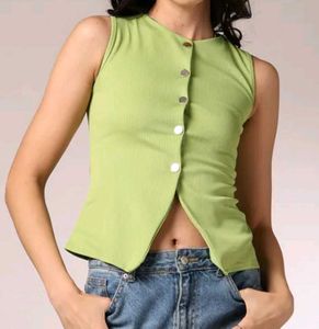 Green Button-Down Sleeveless Top