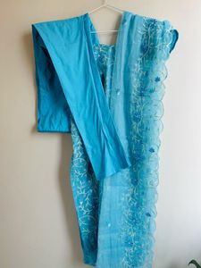 Sky Blue Kota Embroidery cotton suit set