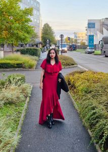 Elegant Red Ruffled Dress