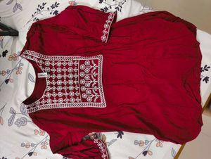 Maroon Embroidered Kurta