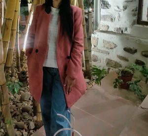 Vintage Pink Colour Long Coat For Women