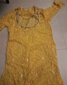 YELLOW MIRROR WORK KURTA
