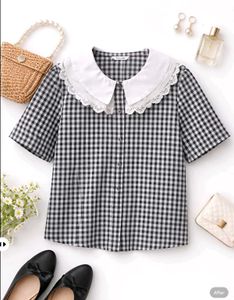New with tag Pinterest Gingham Blouse Lace C