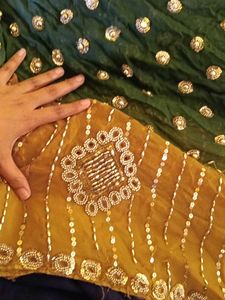 Full Heavy Work saree green and gold combina