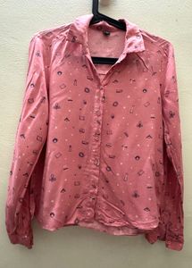 Pink Printed Button-Down Shirt
