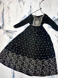 Elegant Black &amp; Gold Embroidered Dress