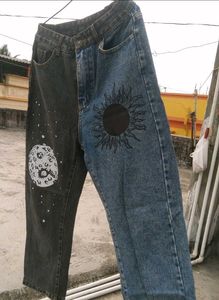 URBANIC Y2K Patchwork Sun Moon Print Jeans