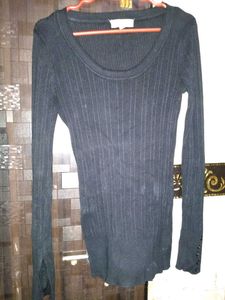 Black Ribbed Long Sleeve Top