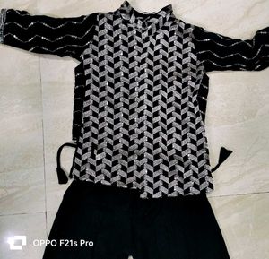 Party Wear Black &amp; Silver Embellished  Beby Outfit