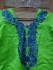 Green Embroidered Kurti With Dupatta