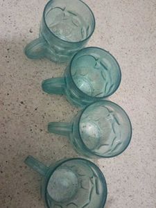 Blue Tinted Glass Mugs - Set of 4