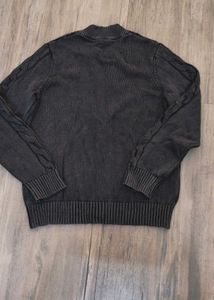 Gray Cable Knit Zip Cardigan