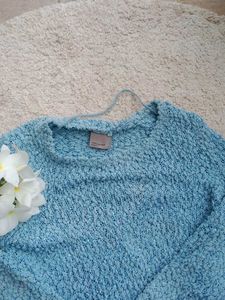Light Blue Textured Knit Sweater