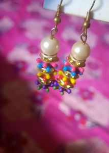 Pearl, Multicolour Beads And Stone Drop Earrings