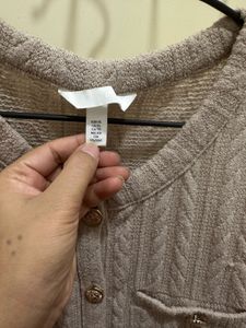 H&amp;M Beige Knit Button-Up Top