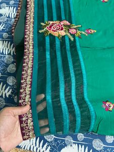 partywear saree in green colour