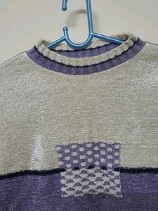 Cream And Lavender Color Shimmery Girls Sweater
