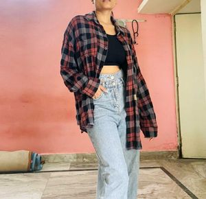 Formal Loose  Shirt With Check Design