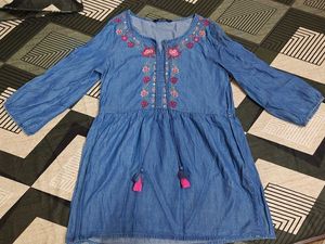 Denim Embroidered Dress