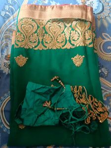 Green & Gold Embroidered Saree