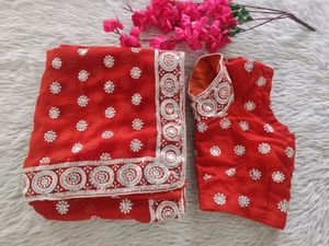 Women Red Sequence Saree With Blouse