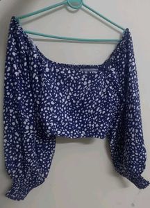 Abstract Printed Puff Sleeves Crop Top