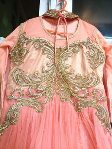 Peach &amp; Gold Embellished Ethnic Gown