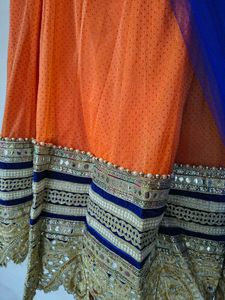 Vibrant Orange and Blue Embellished Dupatta✨