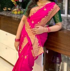 Rich Pink Golden Border saree